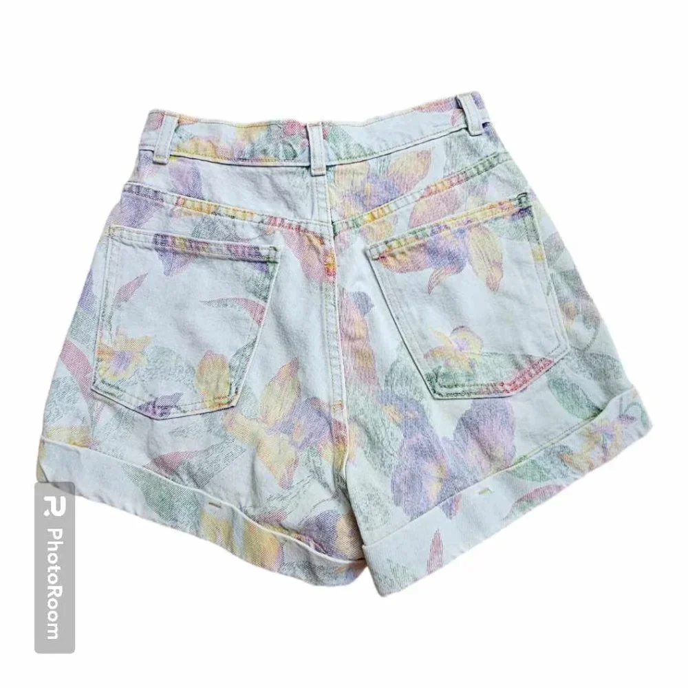 American Apparel High Waisted Floral Jean Shorts Size 27 - Picture 2 of 8